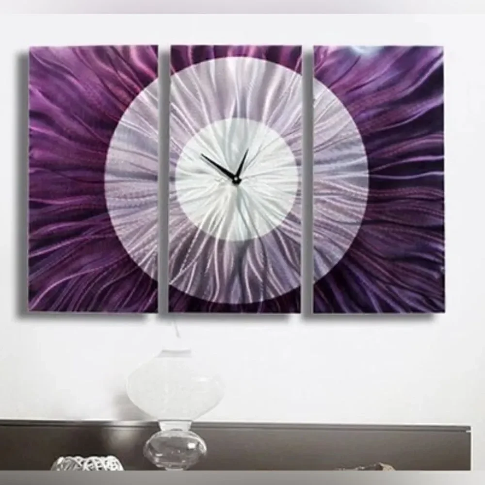 ⚡EVERYTHING MUST GO purple Functional Art Wall Clock - Metal Art 3 Panels Modern